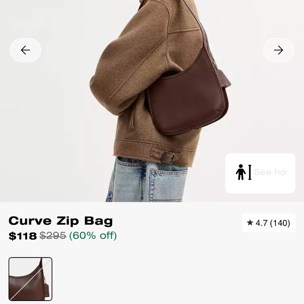 Coach Curve Zip Bag – Brown - Picture 2 of 8